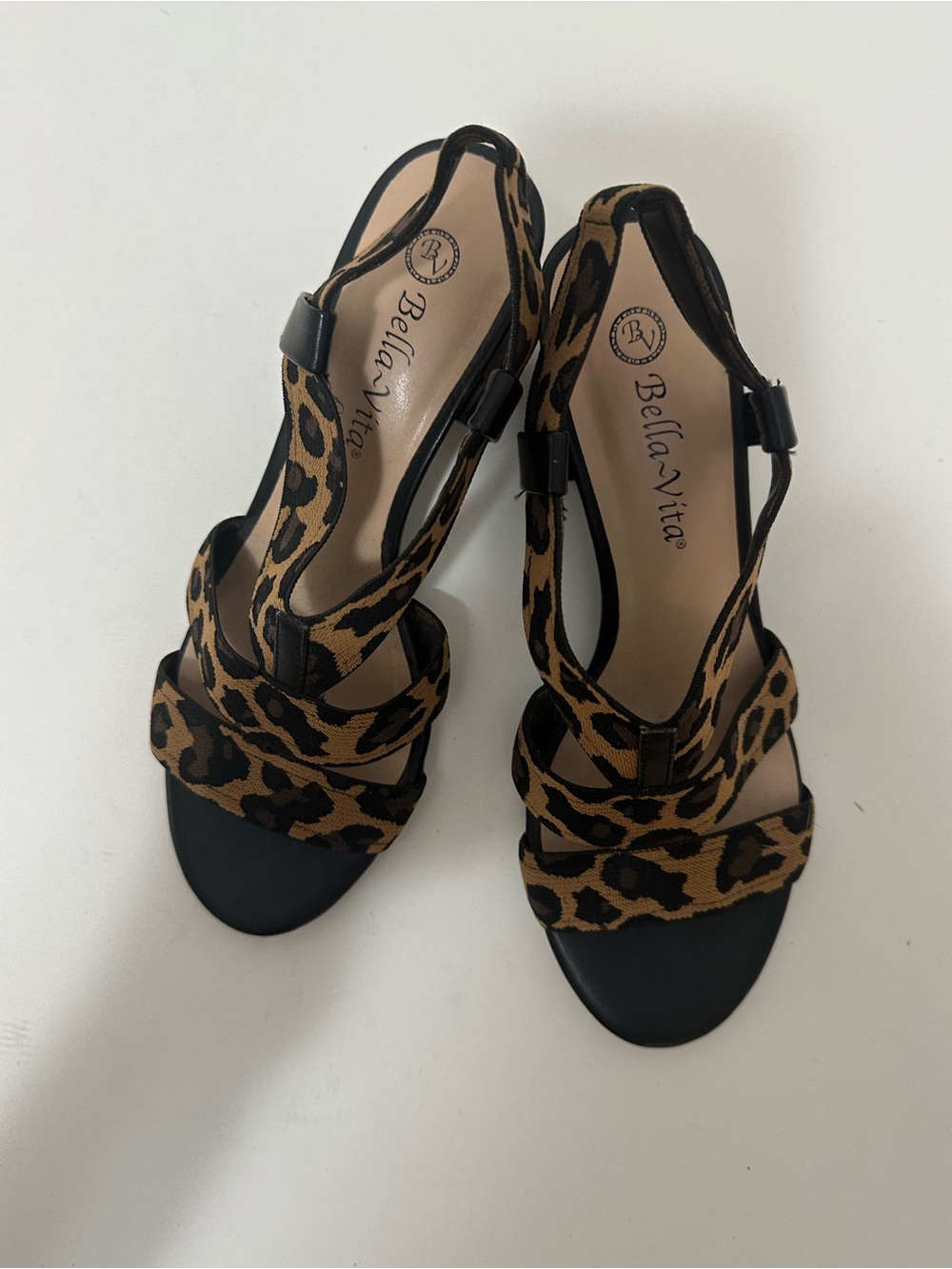 Bella Vita Leopard Print Slingback Heels in Brown and Black
